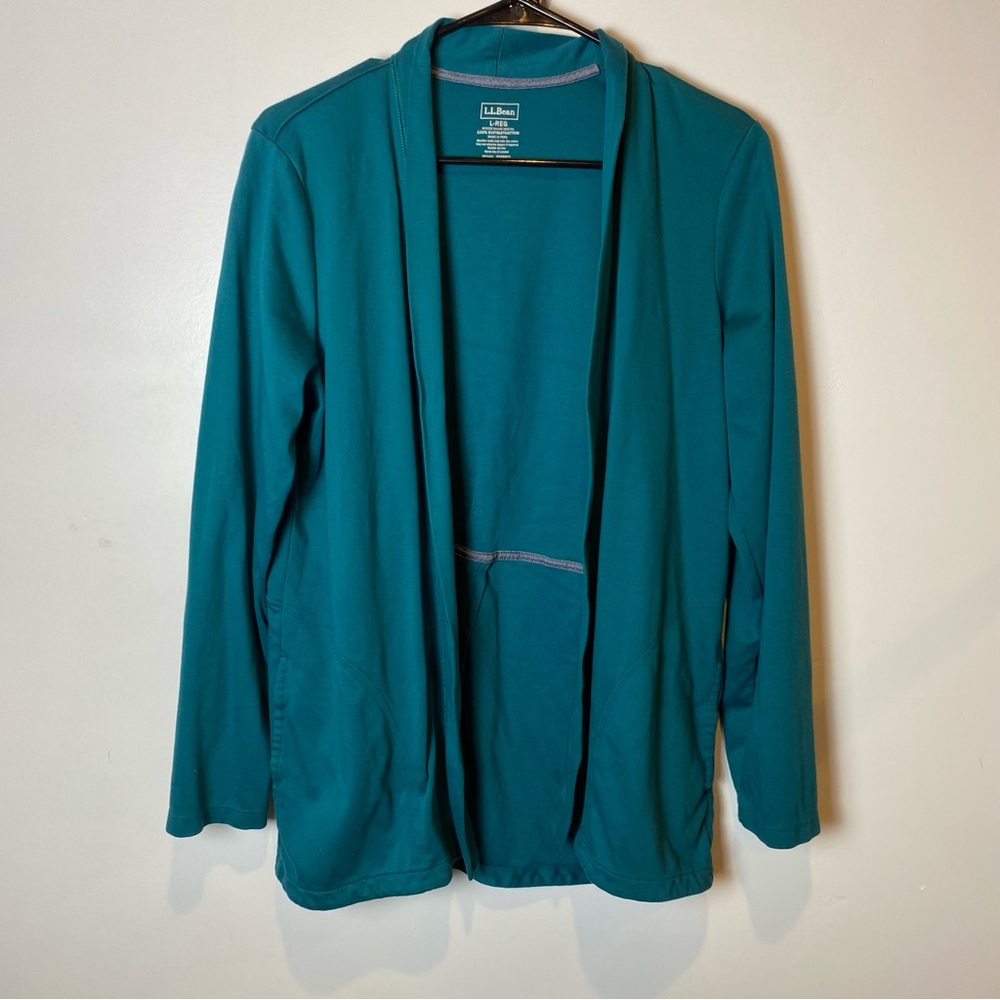 L.L. Bean Turquoise Open Front Cardigan Women’s Large Cotton